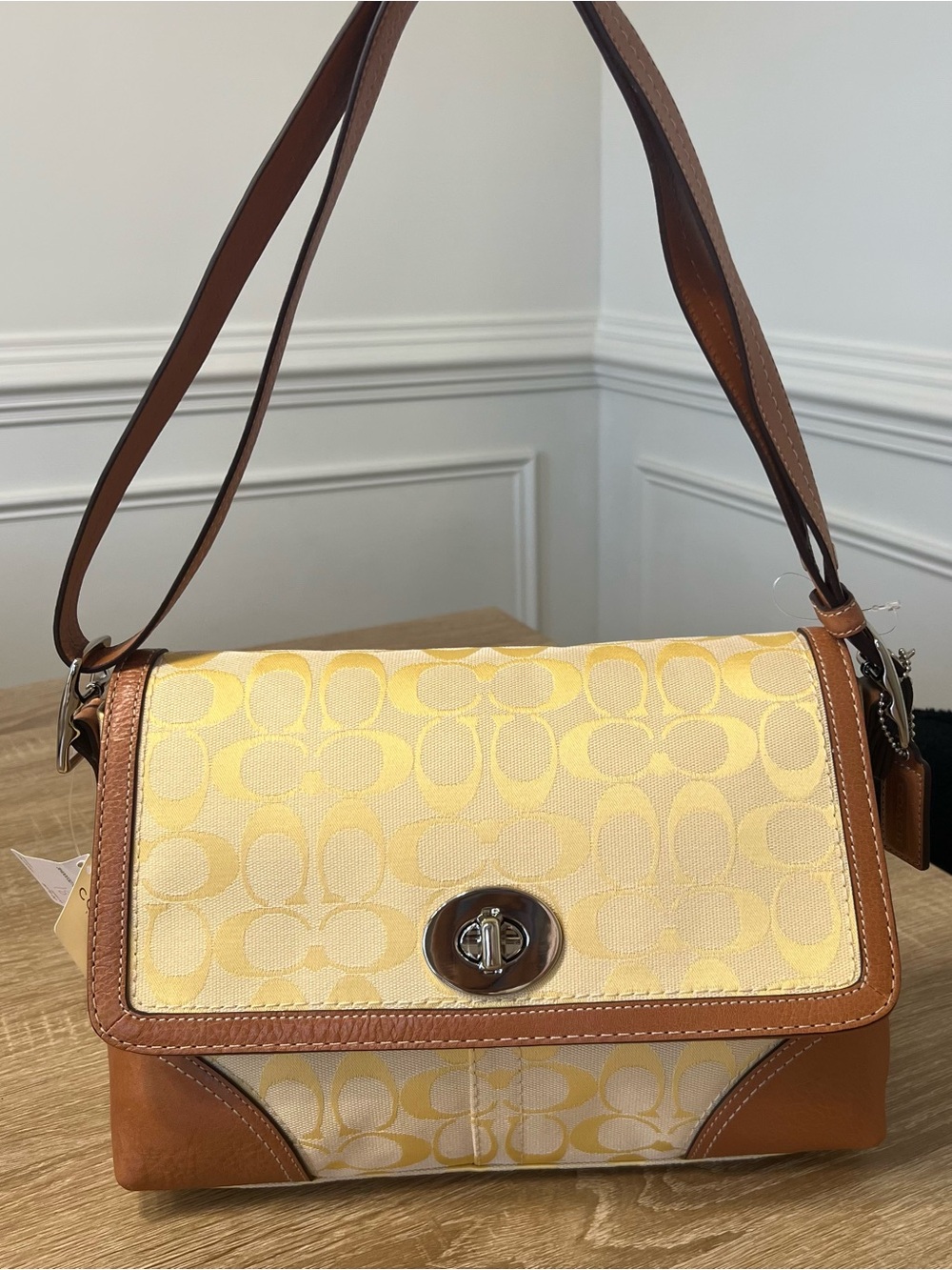 Coach Hamptons Signature Turnlock Flap Shoulder Bag